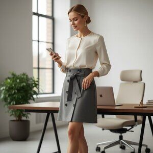 Jupe Contemporaine exclusivité Simons femme taille 4 grise à boutons